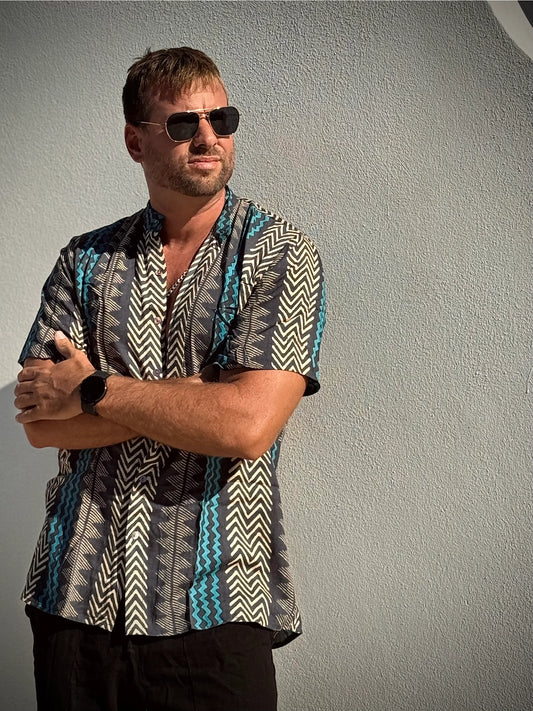 BOHO GEO MAO – Men's Short-Sleeve Rayon Shirt (Geometric Print, S–3XL)